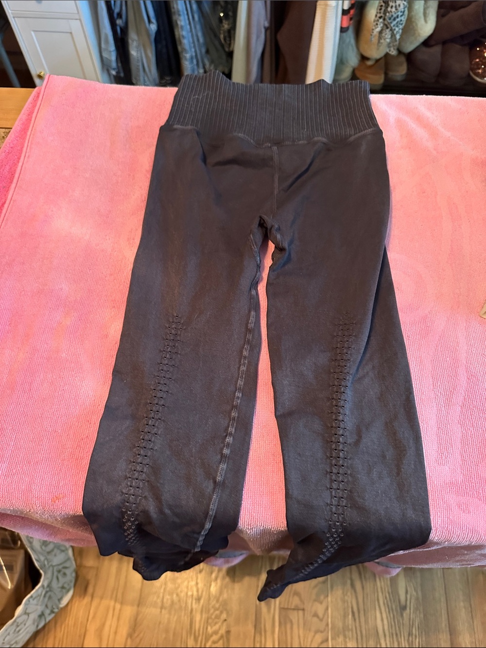 Girls Black Ribbed-Waist Leggings with Side Stitch Detail